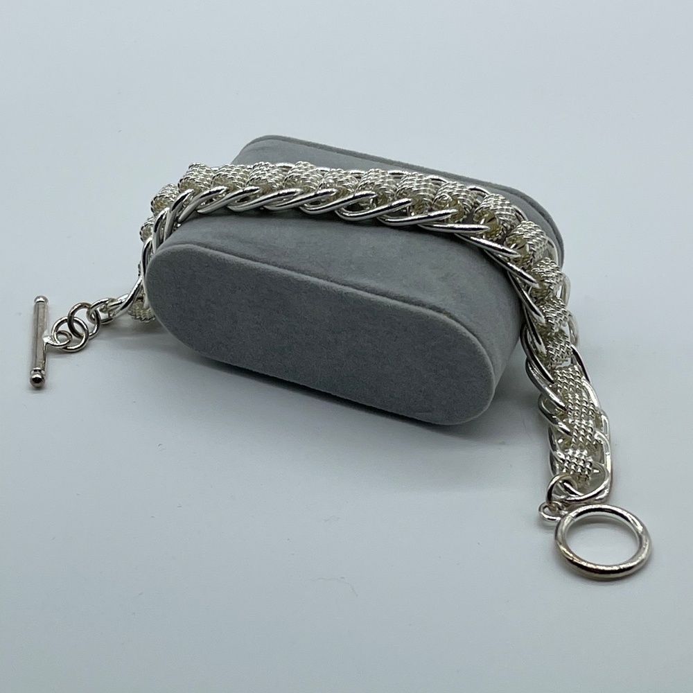 .925 Sterling Silver Rolling 8" Toggle Bracelet -… - image 1